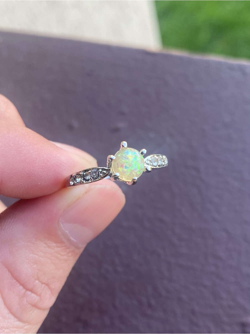 Stainless Steel Cubic Zirconium Stones / Lab-Created Opal Ring Size 8